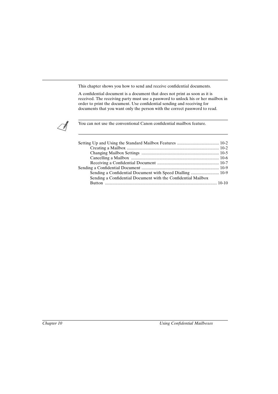 Chapter 10, Chapter 10 using confidential mailboxes | Canon FAX-L800 User Manual | Page 187 / 370