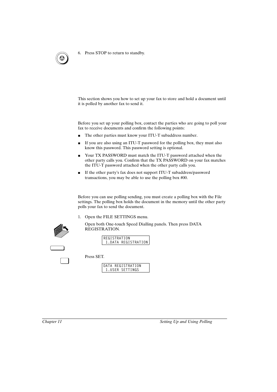 Setting up polling sending, Before you can be polled to send, Setting up a polling box | Canon FAX-L800 User Manual | Page 211 / 370