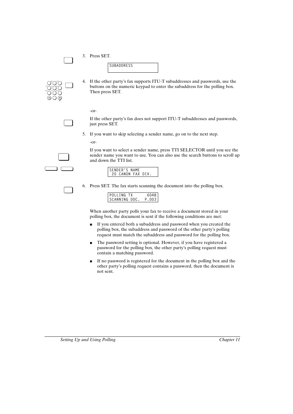 Canon fax-l800 user’s guide english, 18 chapter 11 setting up and using polling, Press set | Canon FAX-L800 User Manual | Page 216 / 370