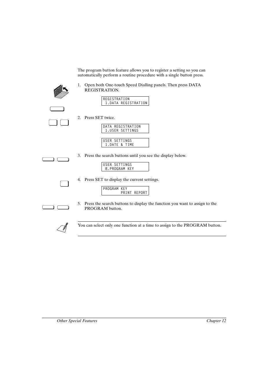 Setting and using the program button | Canon FAX-L800 User Manual | Page 222 / 370