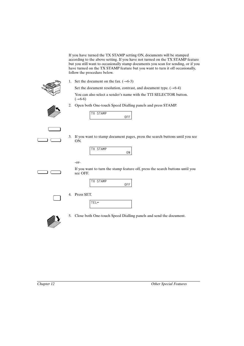 Turning the stamp feature on/off | Canon FAX-L800 User Manual | Page 227 / 370