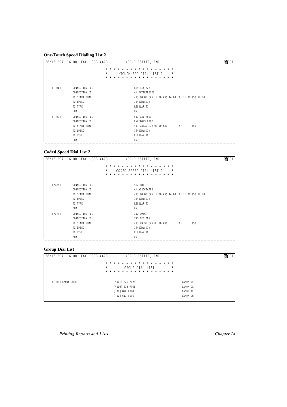 Canon fax-l800 user’s guide english, Coded speed dial list 2, Group dial list | Canon FAX-L800 User Manual | Page 256 / 370