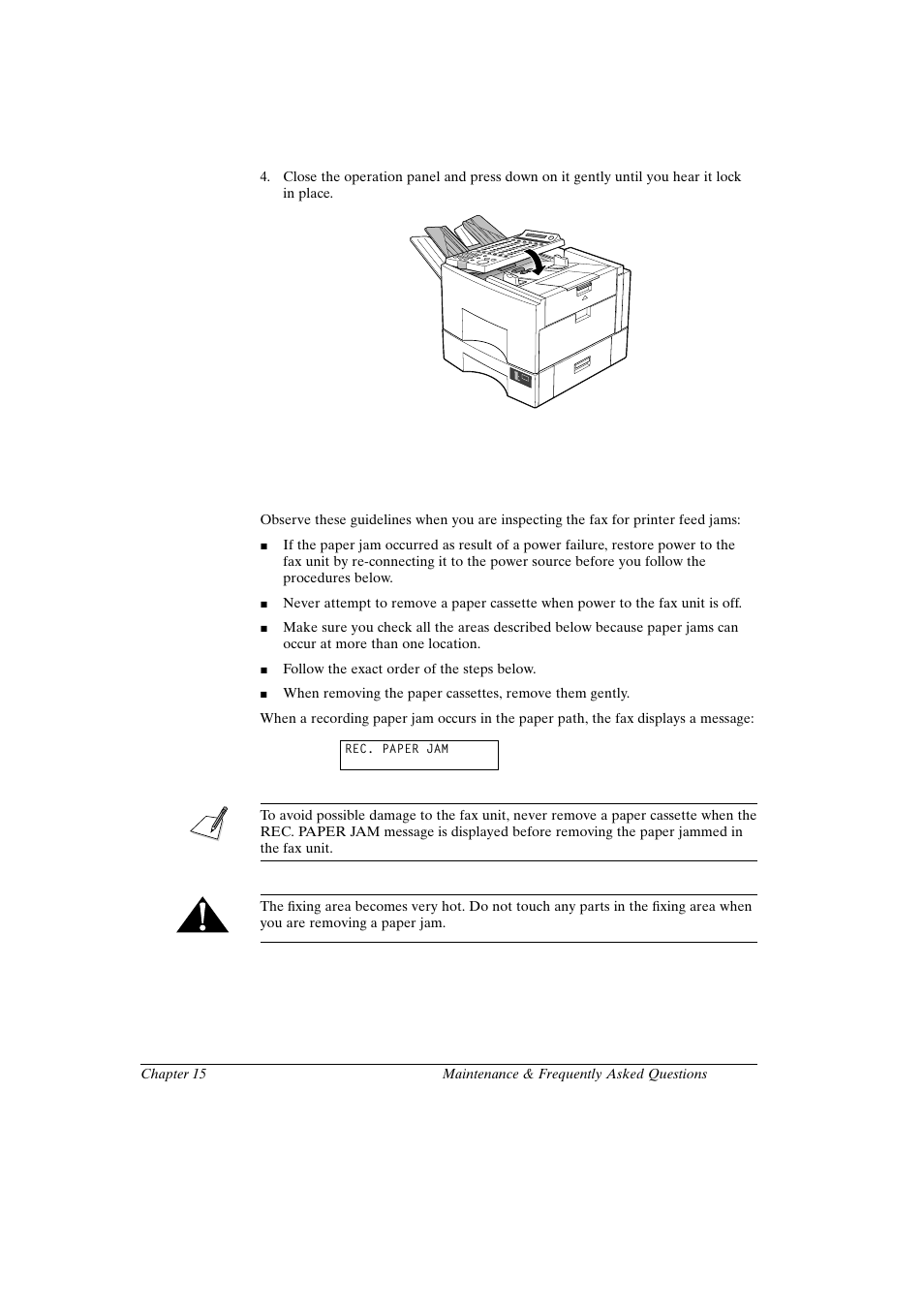 Removing printer feed jams | Canon FAX-L800 User Manual | Page 273 / 370