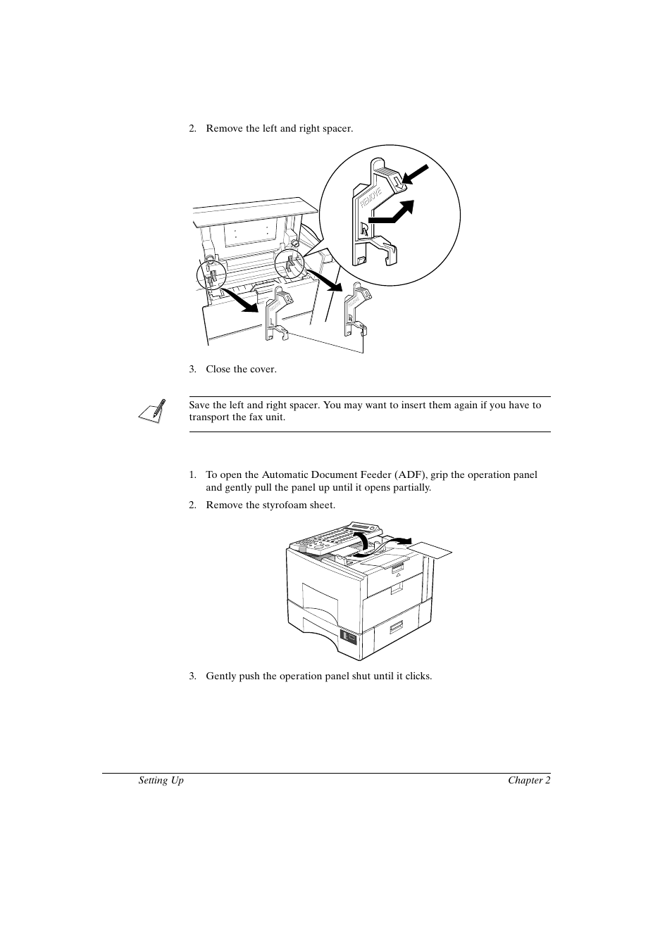 Removing the styrofoam sheet from the adf | Canon FAX-L800 User Manual | Page 28 / 370