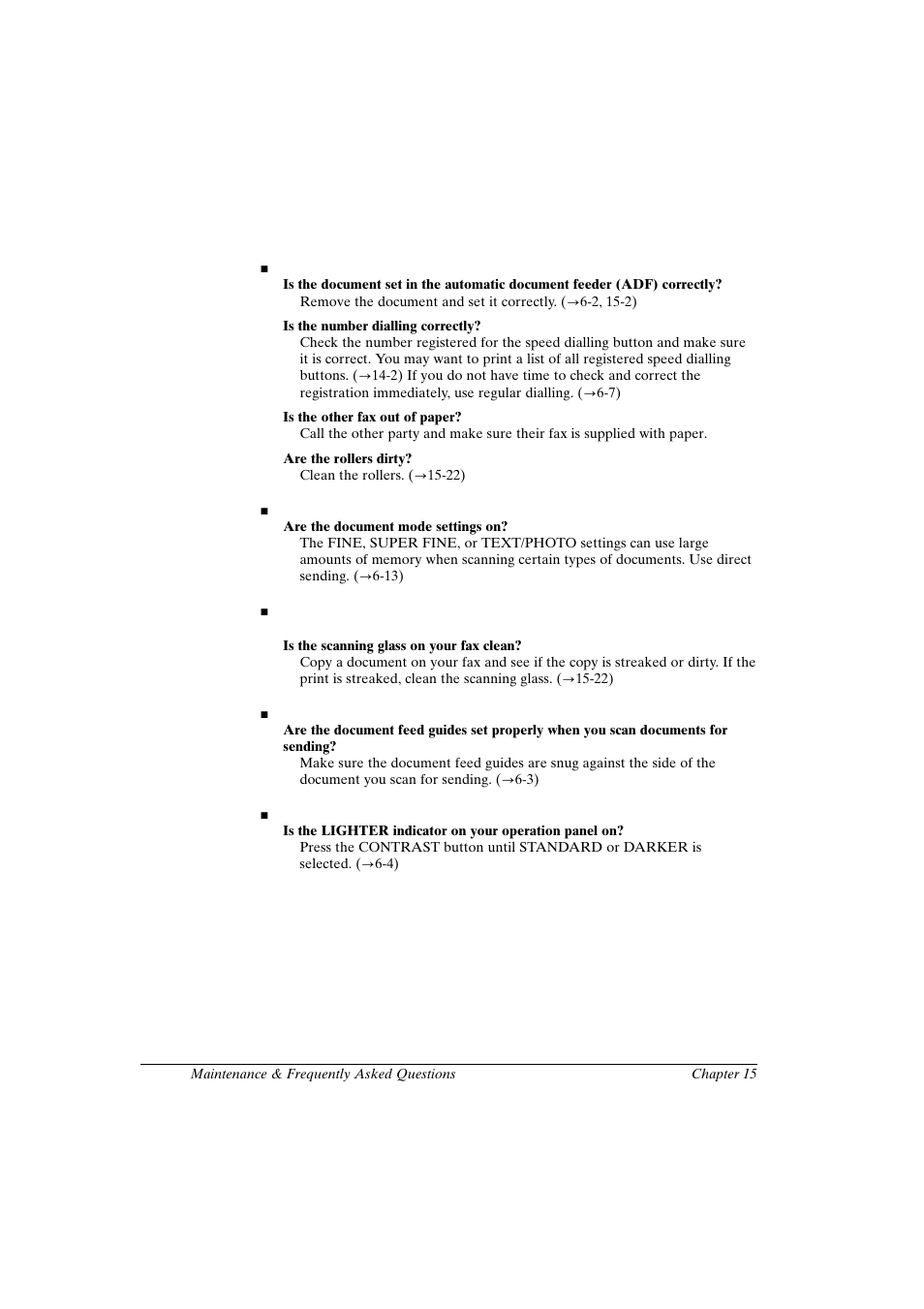 Questions and answers, Can not send documents correctly | Canon FAX-L800 User Manual | Page 300 / 370