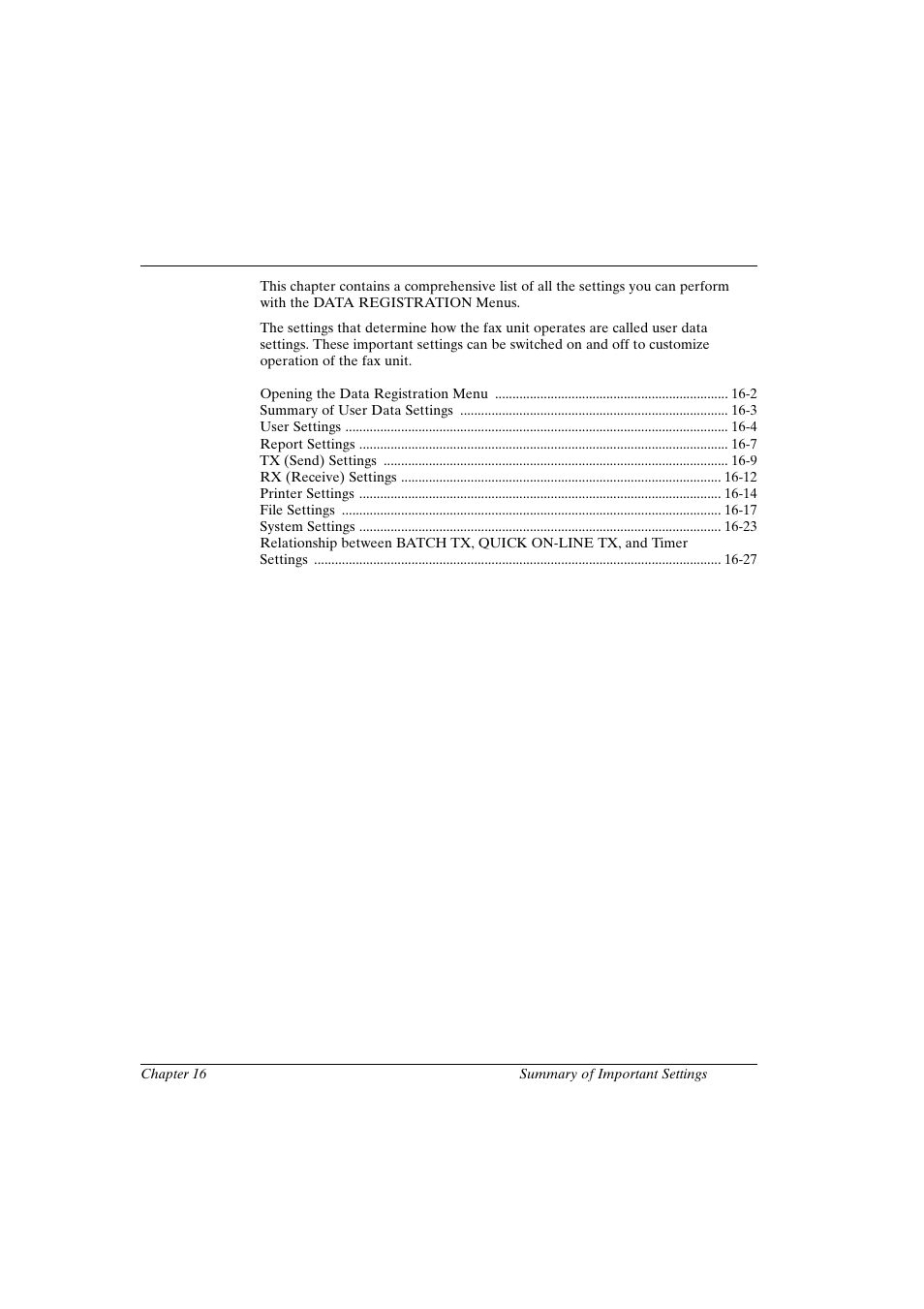 Chapter 16, Chapter 16 summary of important settings | Canon FAX-L800 User Manual | Page 309 / 370