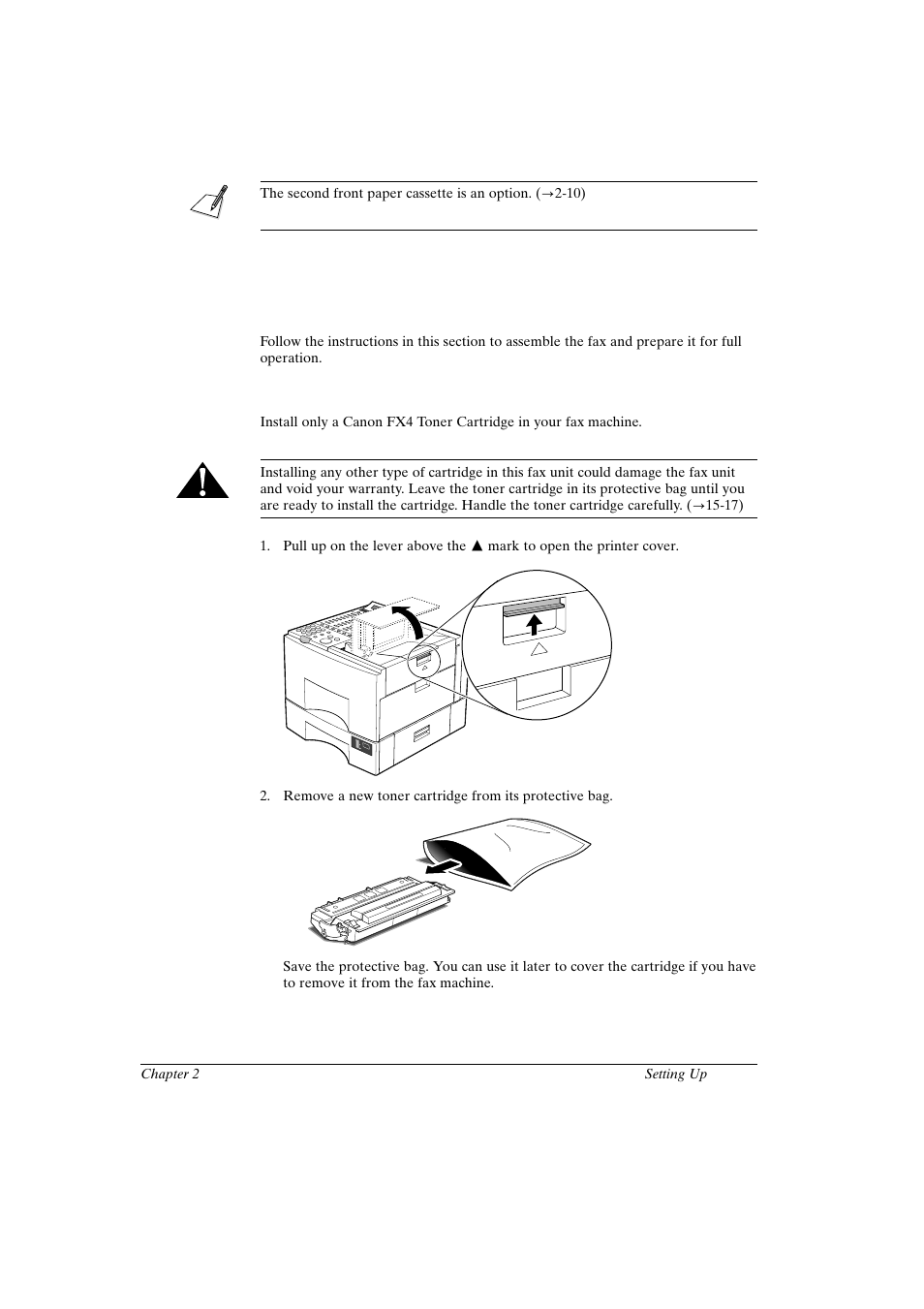 Assembling the fax, Installing the toner cartridge | Canon FAX-L800 User Manual | Page 31 / 370