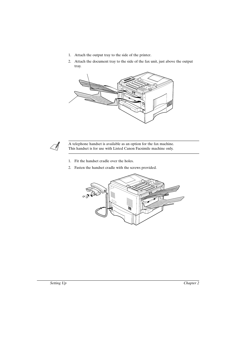 Attaching trays, Connecting the handset (an option) | Canon FAX-L800 User Manual | Page 34 / 370