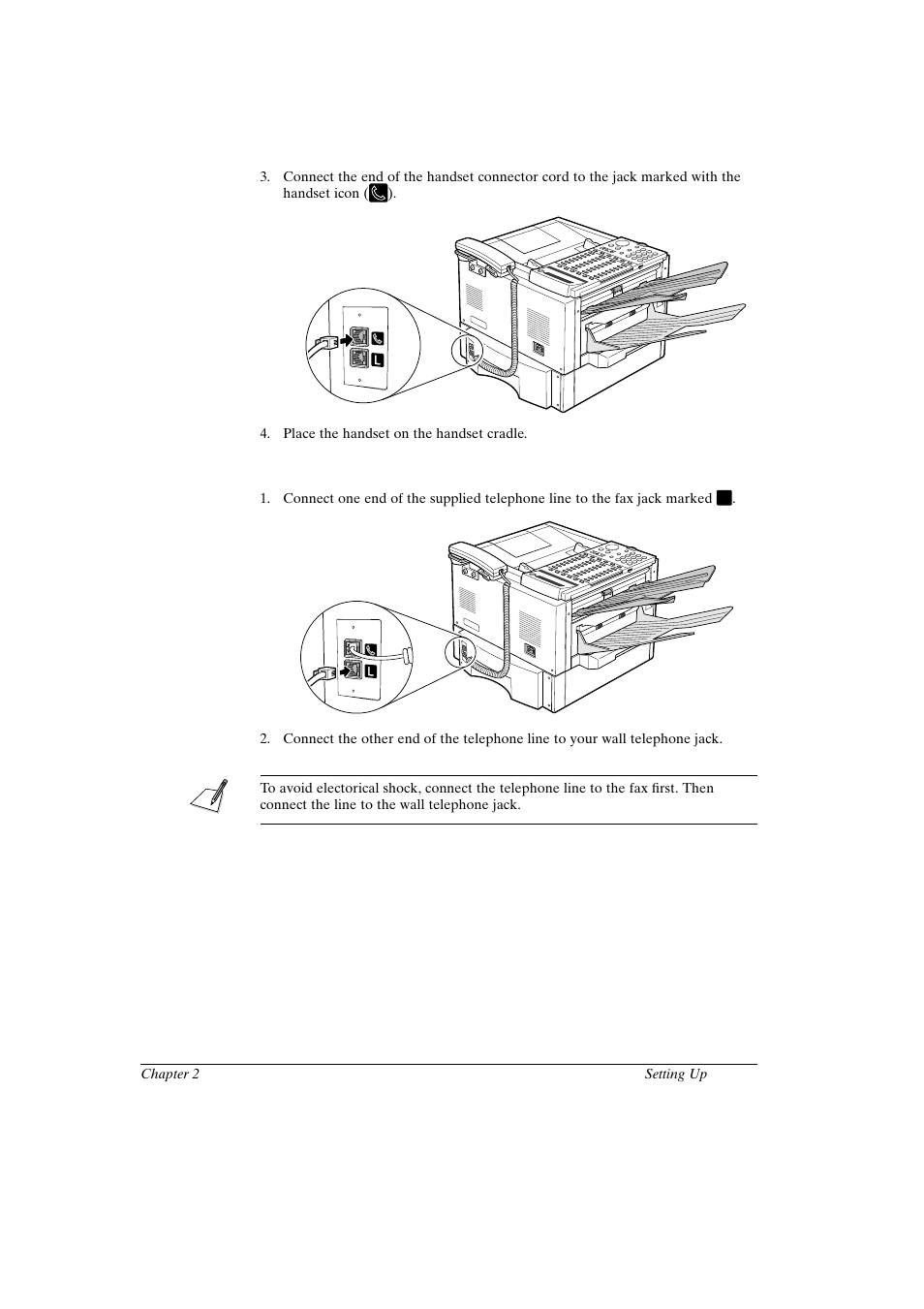 Connecting the telephone line | Canon FAX-L800 User Manual | Page 35 / 370