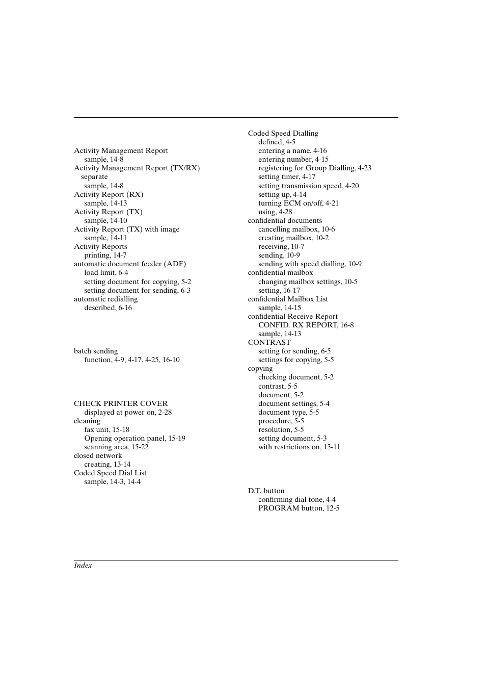 Index | Canon FAX-L800 User Manual | Page 361 / 370