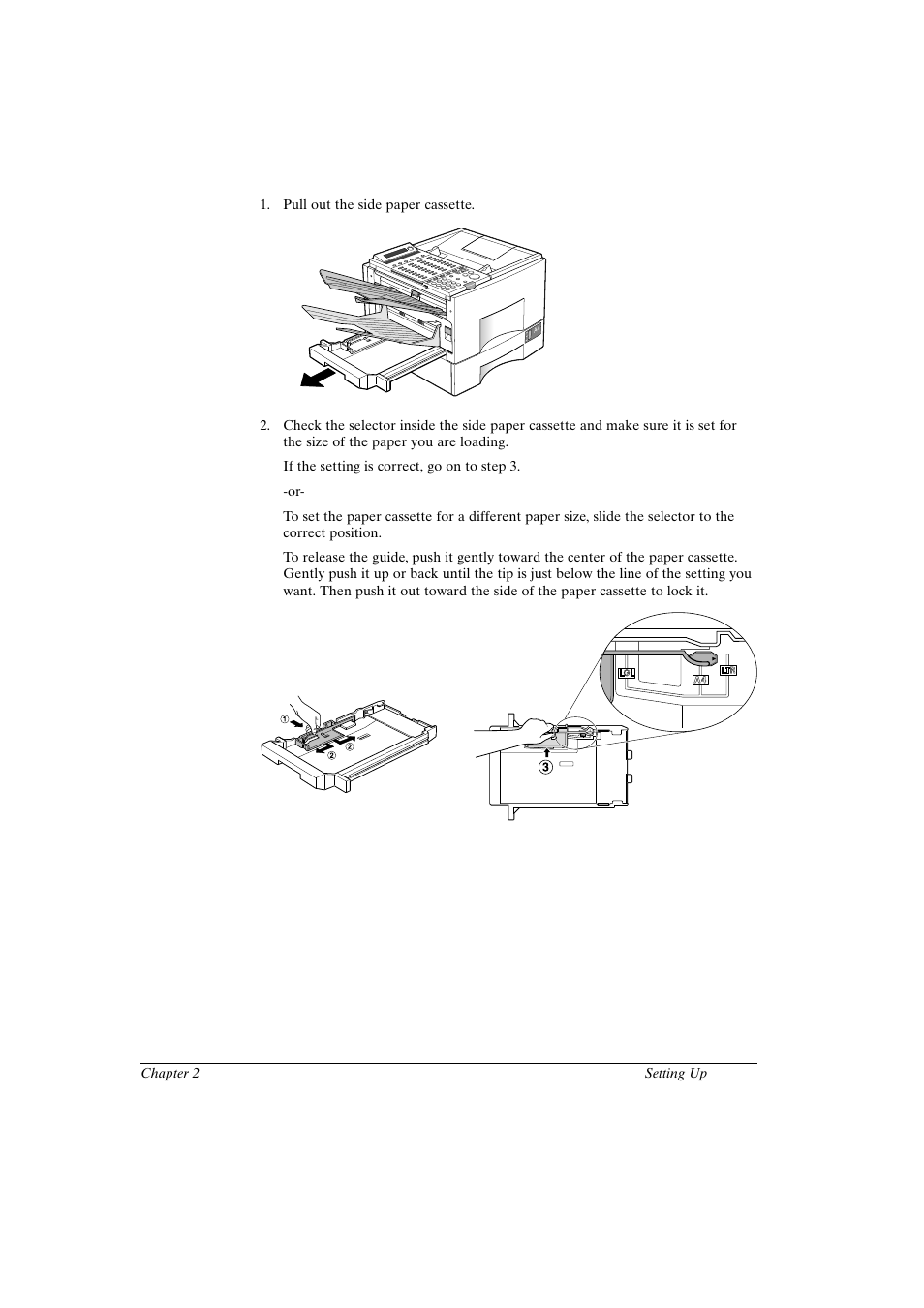 Loading paper in the side paper cassette | Canon FAX-L800 User Manual | Page 37 / 370