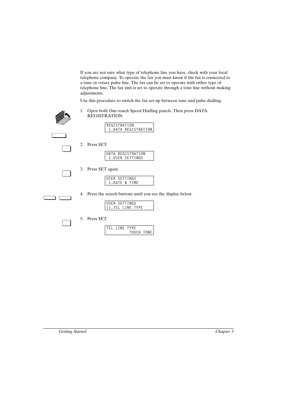 Checking and setting the telephone line | Canon FAX-L800 User Manual | Page 52 / 370