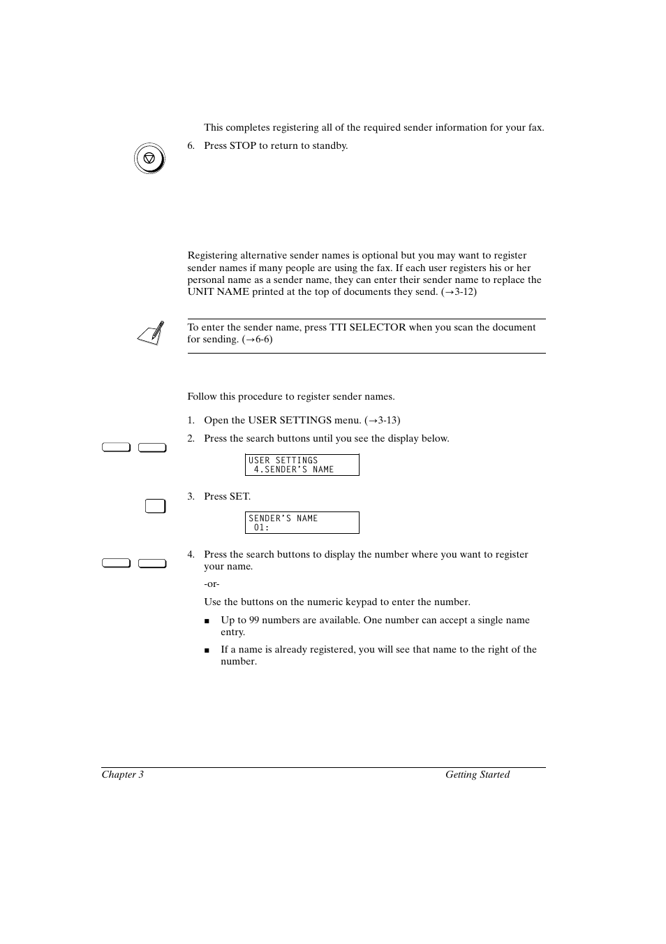 Registering sender names, Registering a sender name | Canon FAX-L800 User Manual | Page 59 / 370