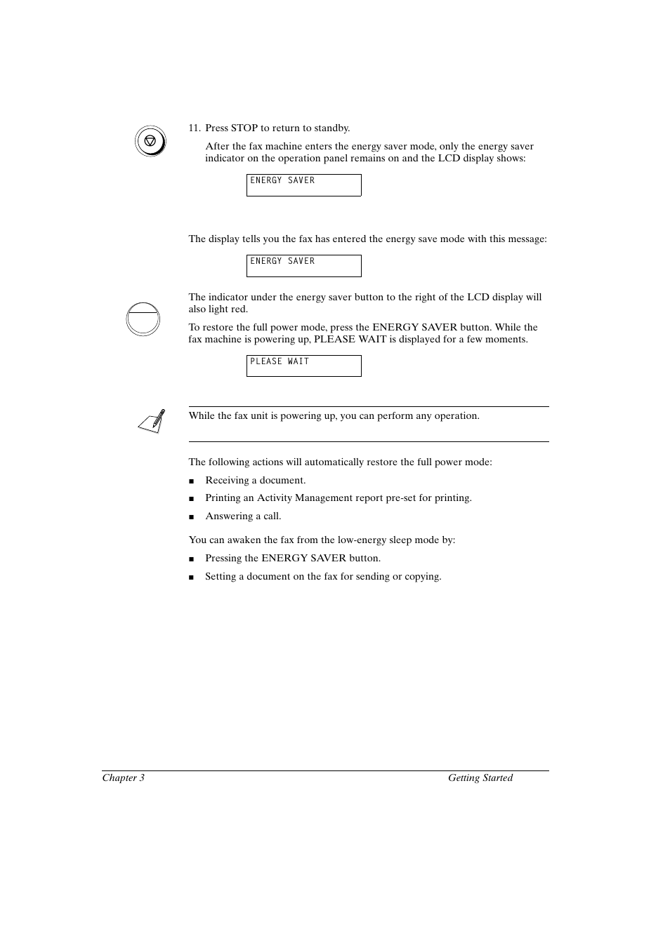 Returning to the full power mode | Canon FAX-L800 User Manual | Page 63 / 370