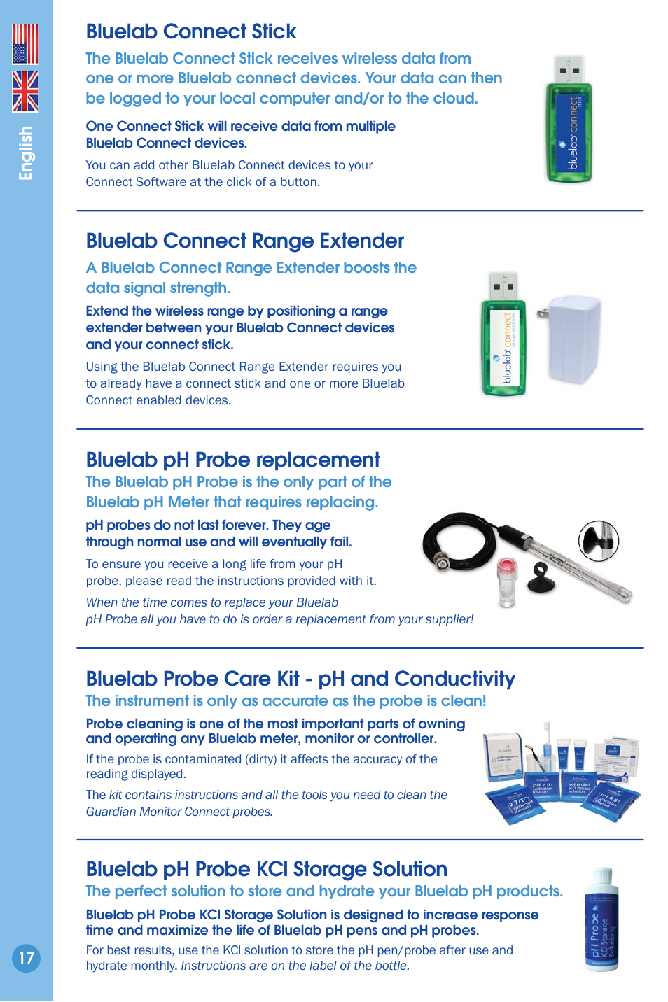 Associated products, Bluelab probe care kit - ph and conductivity, Bluelab ph probe replacement | Bluelab ph probe kcl storage solution, Bluelab connect range extender, Bluelab connect stick | Bluelab Guardian Monitor Connect Manual User Manual | Page 17 / 18