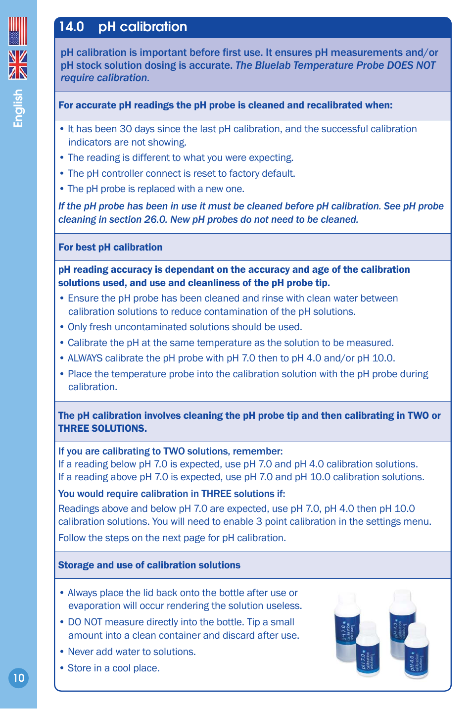 Ph calibration, 0 ph calibration | Bluelab pH Controller Connect Manual User Manual | Page 10 / 23