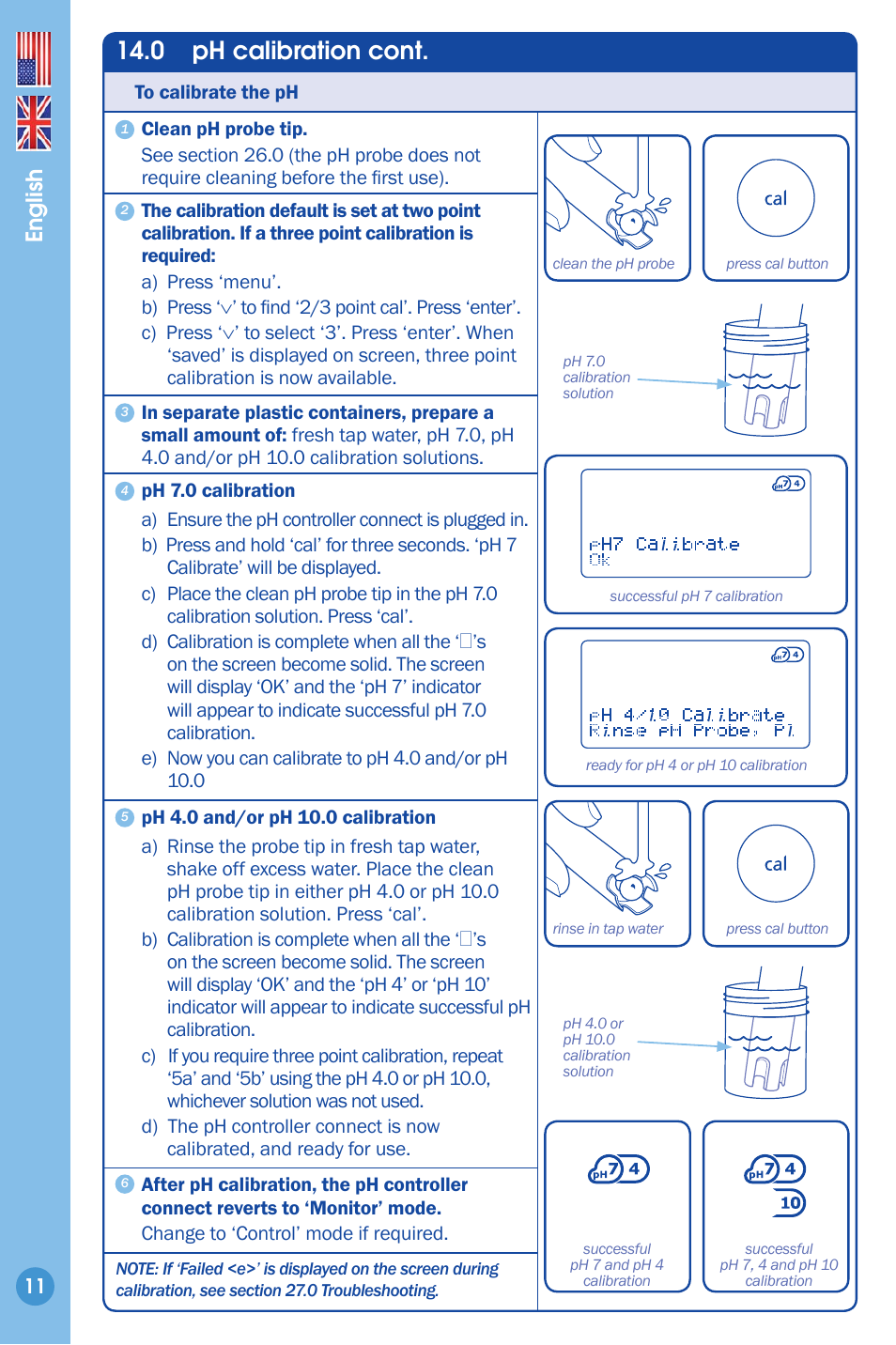 0 ph calibration cont, English | Bluelab pH Controller Connect Manual User Manual | Page 11 / 23