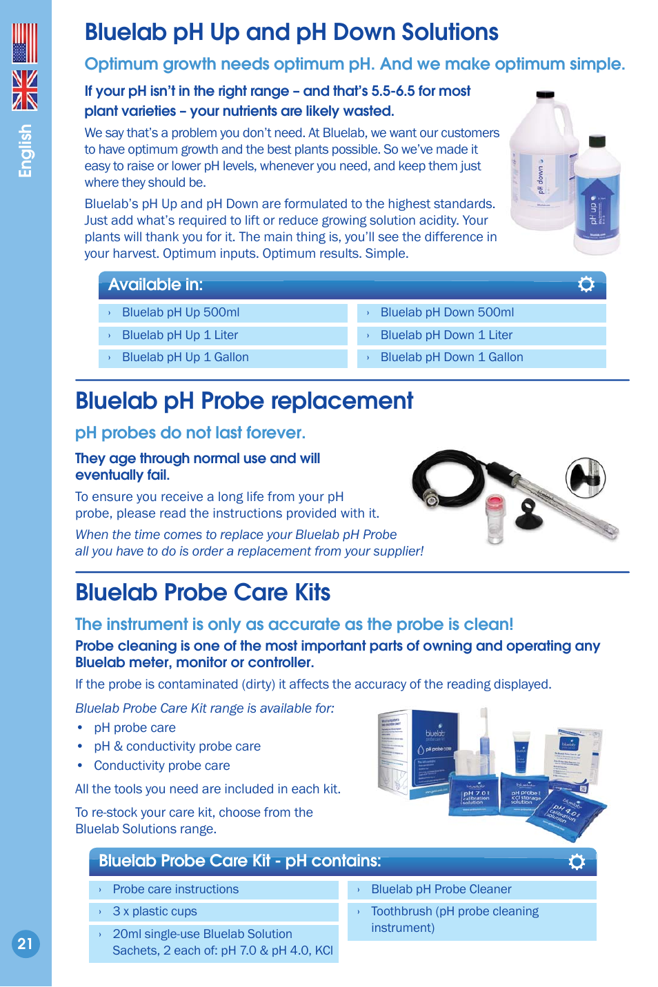 Bluelab ph up and ph down solutions, Bluelab probe care kits, Bluelab ph probe replacement | Bluelab pH Controller Connect Manual User Manual | Page 21 / 23