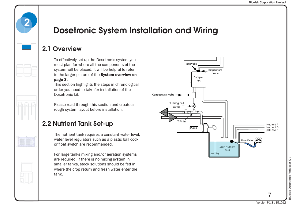 Dosetronic system installation and wiring, 1 overview, 2 nutrient tank set-up | Bluelab Dosetronic Peridoser Kit User Manual | Page 11 / 43