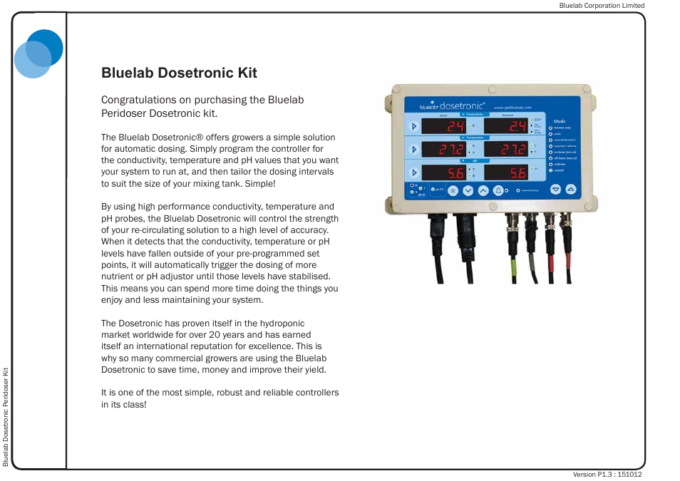 Bluelab dosetronic kit | Bluelab Dosetronic Peridoser Kit User Manual | Page 2 / 43