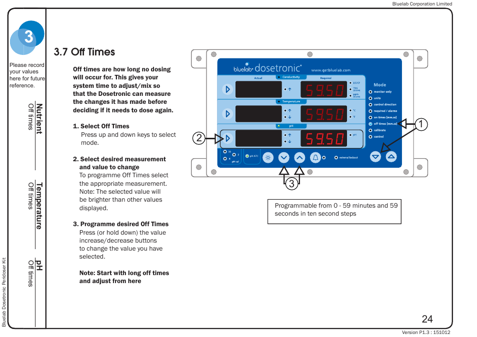 7 off times | Bluelab Dosetronic Peridoser Kit User Manual | Page 28 / 43