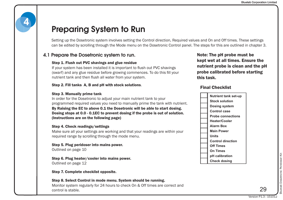 Preparing system to run | Bluelab Dosetronic Peridoser Kit User Manual | Page 33 / 43