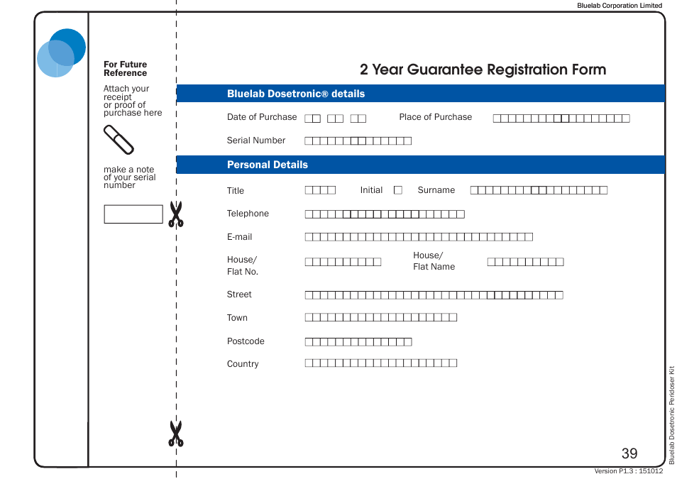 2 year guarantee registration form | Bluelab Dosetronic Peridoser Kit User Manual | Page 43 / 43