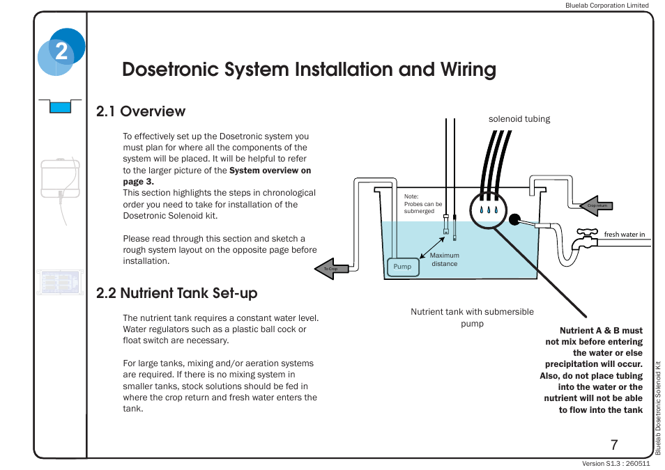 Dosetronic system installation and wiring, 1 overview, 2 nutrient tank set-up | Bluelab Dosetronic Solenoid Kit User Manual | Page 11 / 45