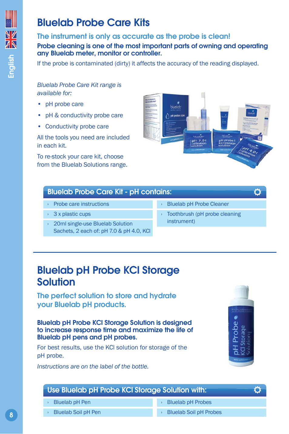 Bluelab ph probe care, Bluelab probe care kits, Bluelab ph probe kcl storage solution | Bluelab pH Probe User Manual | Page 8 / 9