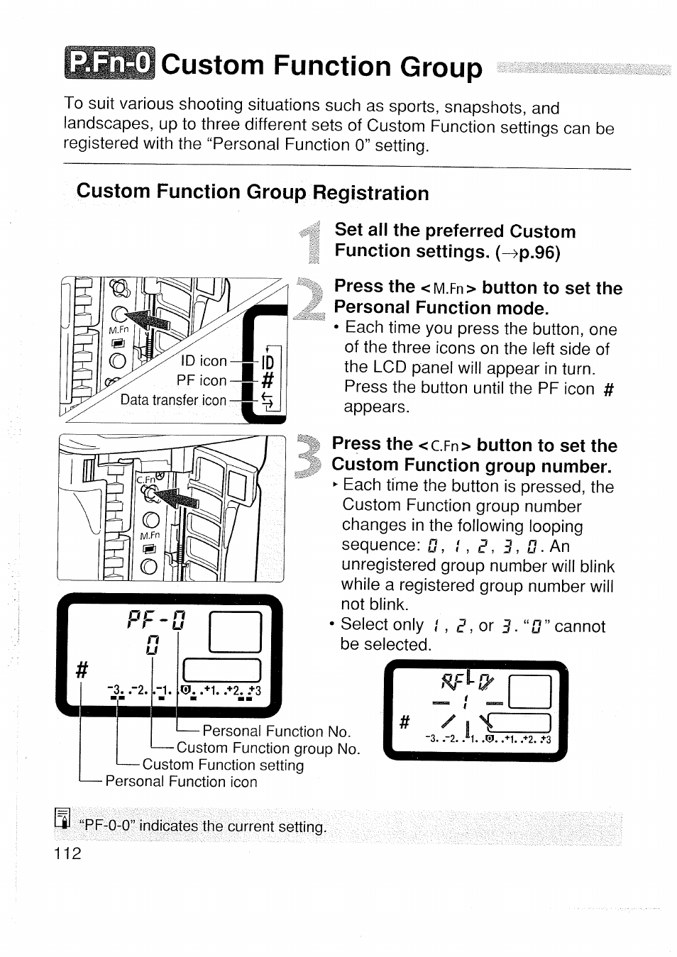 Custom function group registration, Custom function group | Canon EOS 1 V HS User Manual | Page 114 / 143