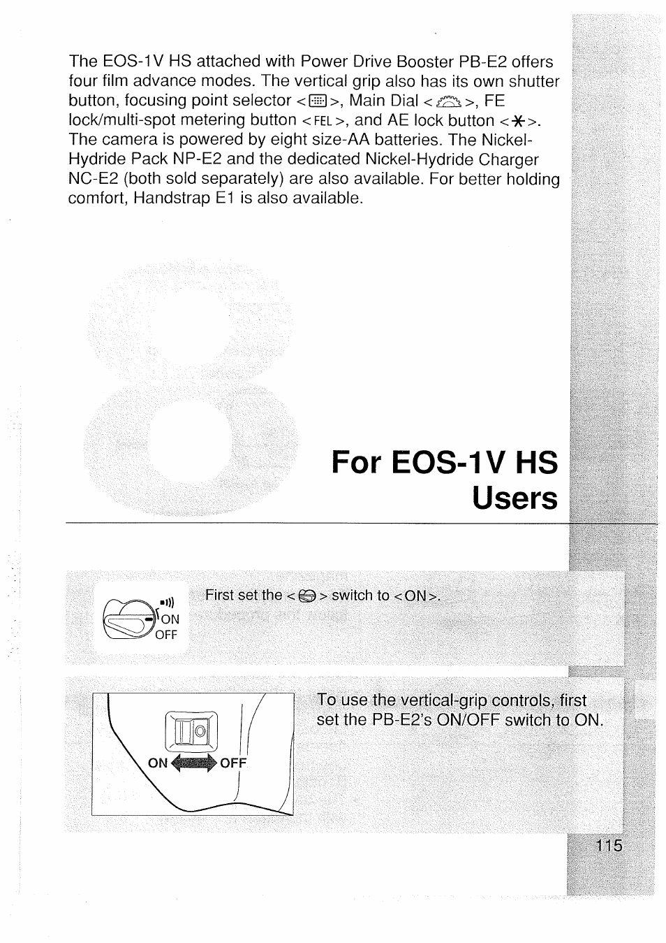 For eos-1 vhs, Users, For eos-1 vhs users | Canon EOS 1 V HS User Manual | Page 117 / 143