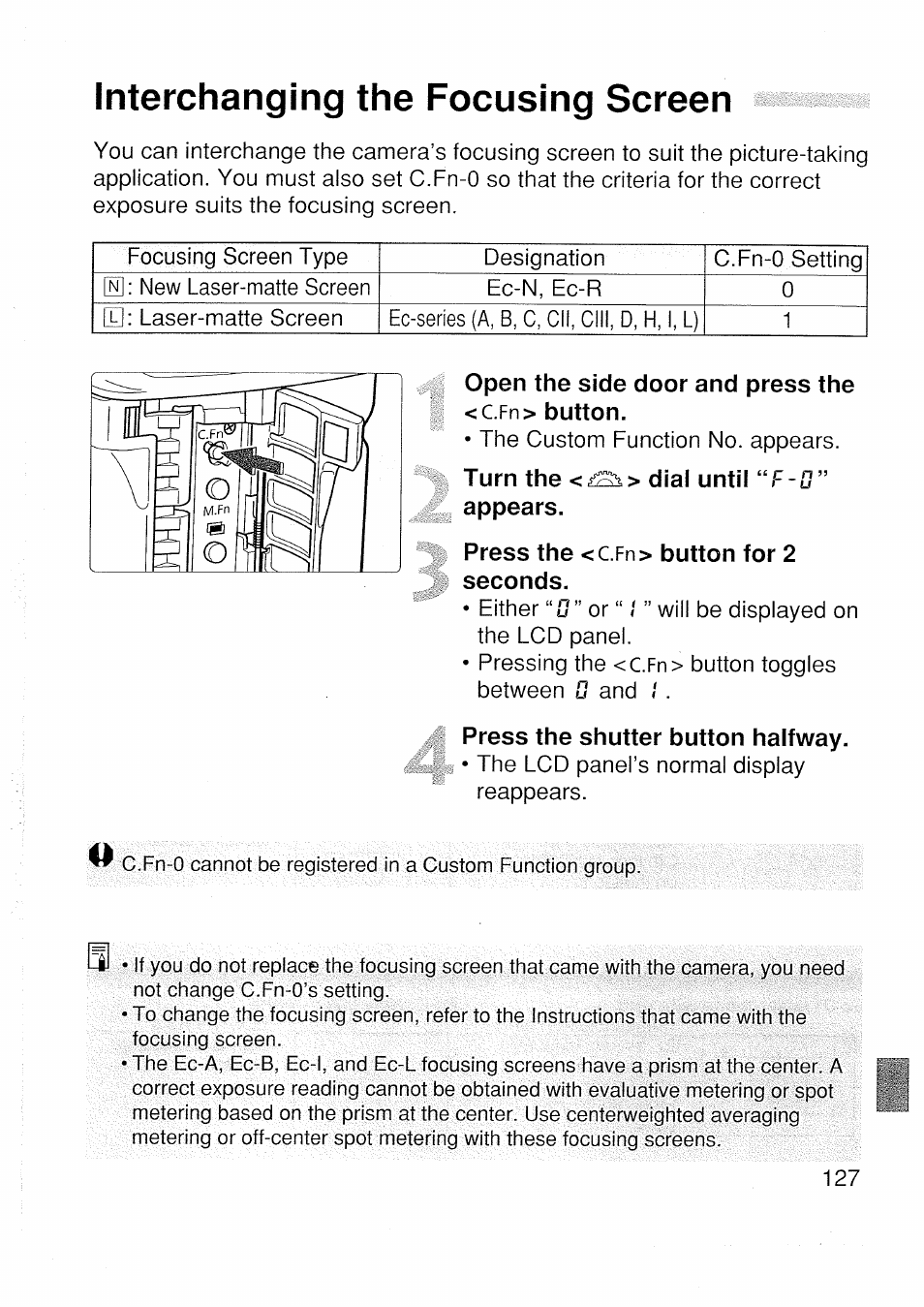 Interchanging the focusing screen | Canon EOS 1 V HS User Manual | Page 129 / 143