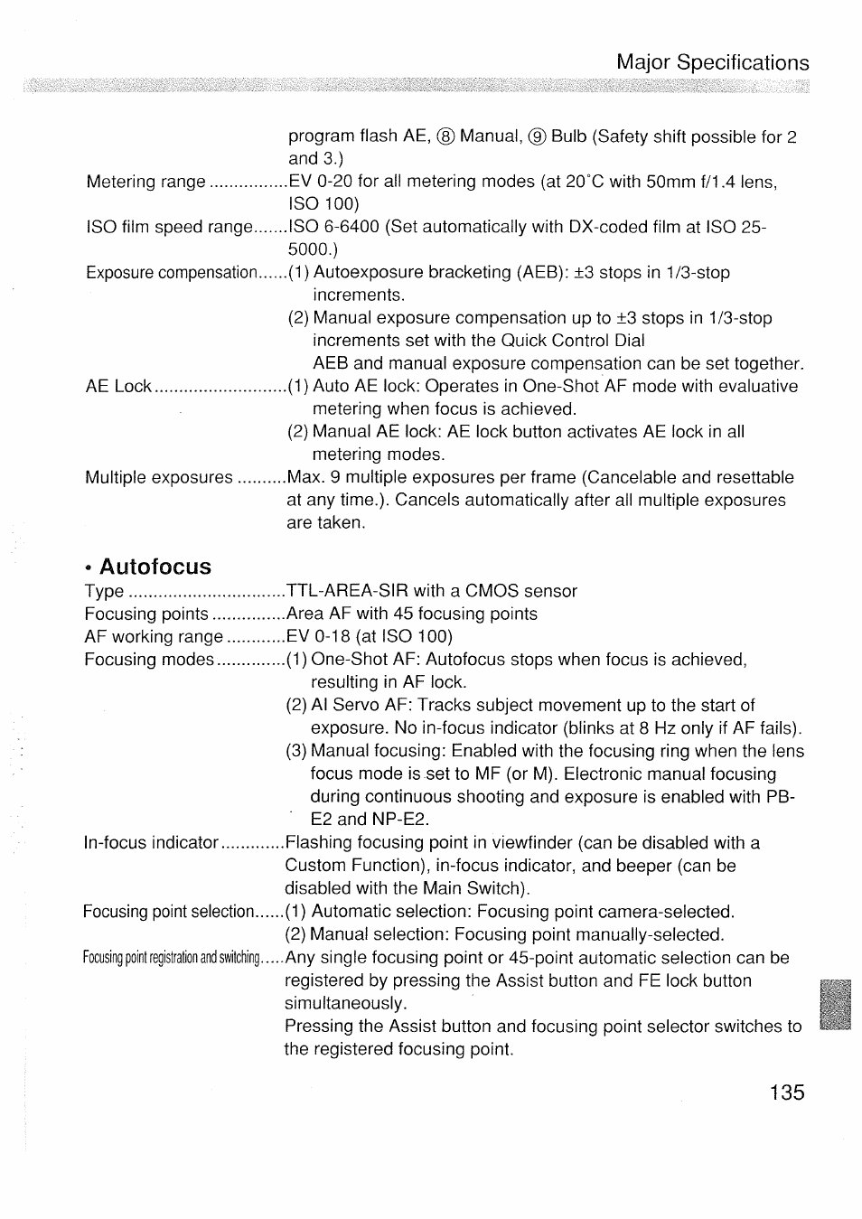 Autofocus | Canon EOS 1 V HS User Manual | Page 137 / 143