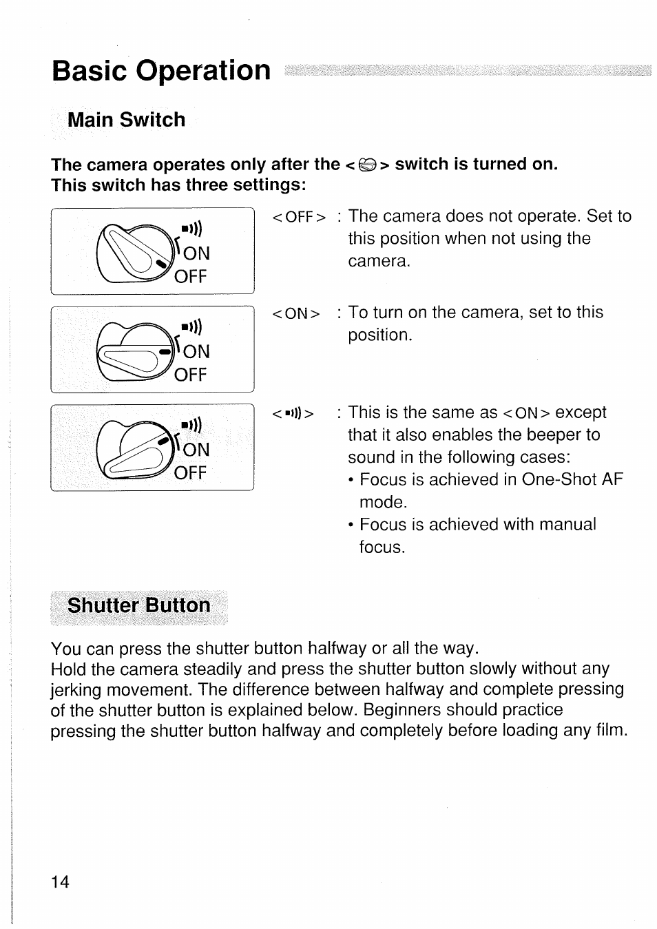 Basic operation | Canon EOS 1 V HS User Manual | Page 14 / 143