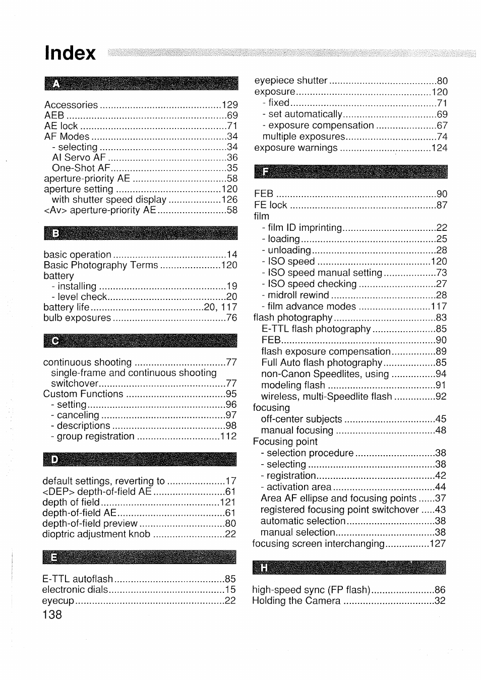 Index | Canon EOS 1 V HS User Manual | Page 140 / 143