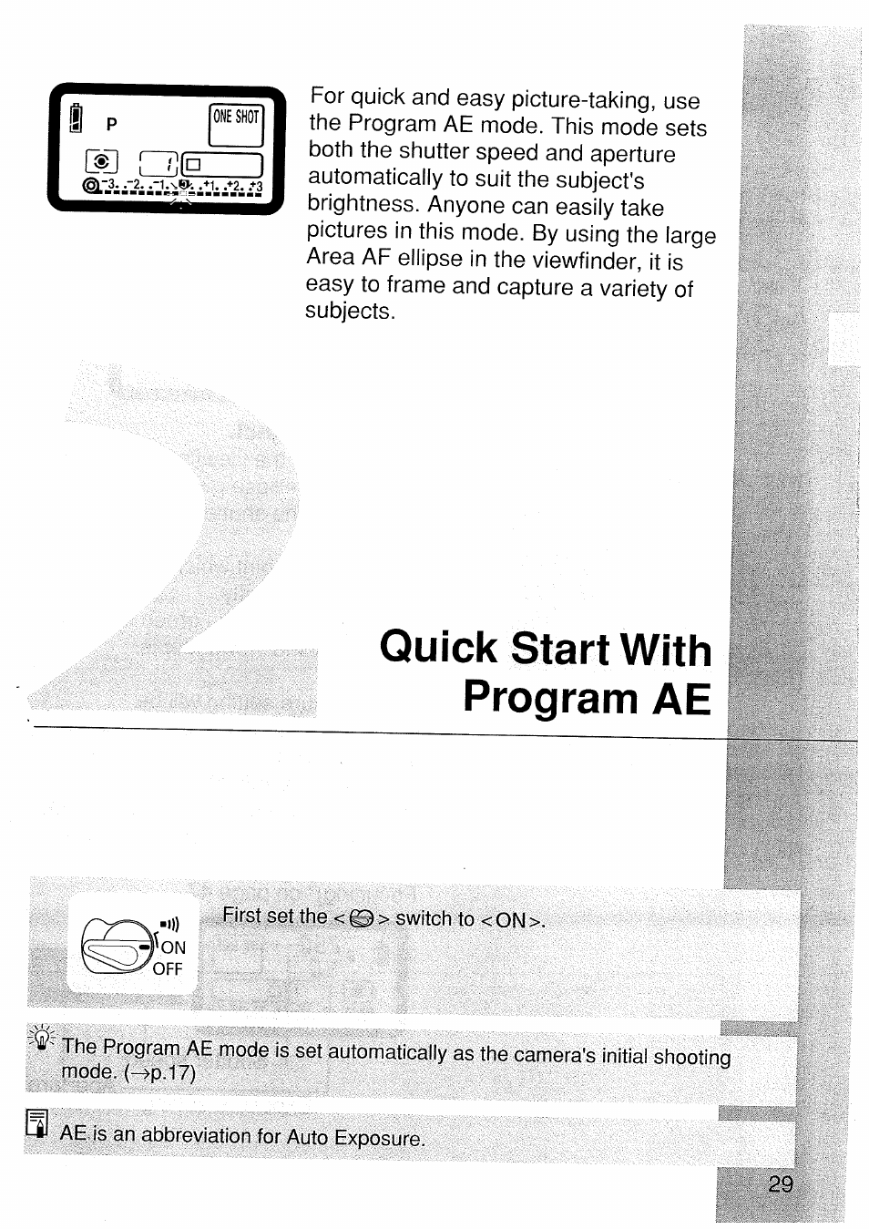 Quick start with program ae | Canon EOS 1 V HS User Manual | Page 29 / 143