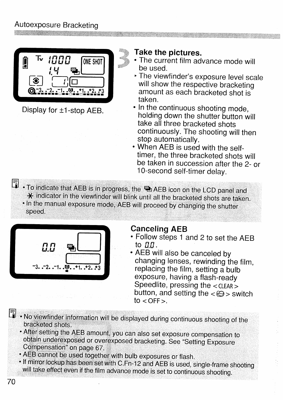 Take the pictures, Canceling aeb | Canon EOS 1 V HS User Manual | Page 70 / 143