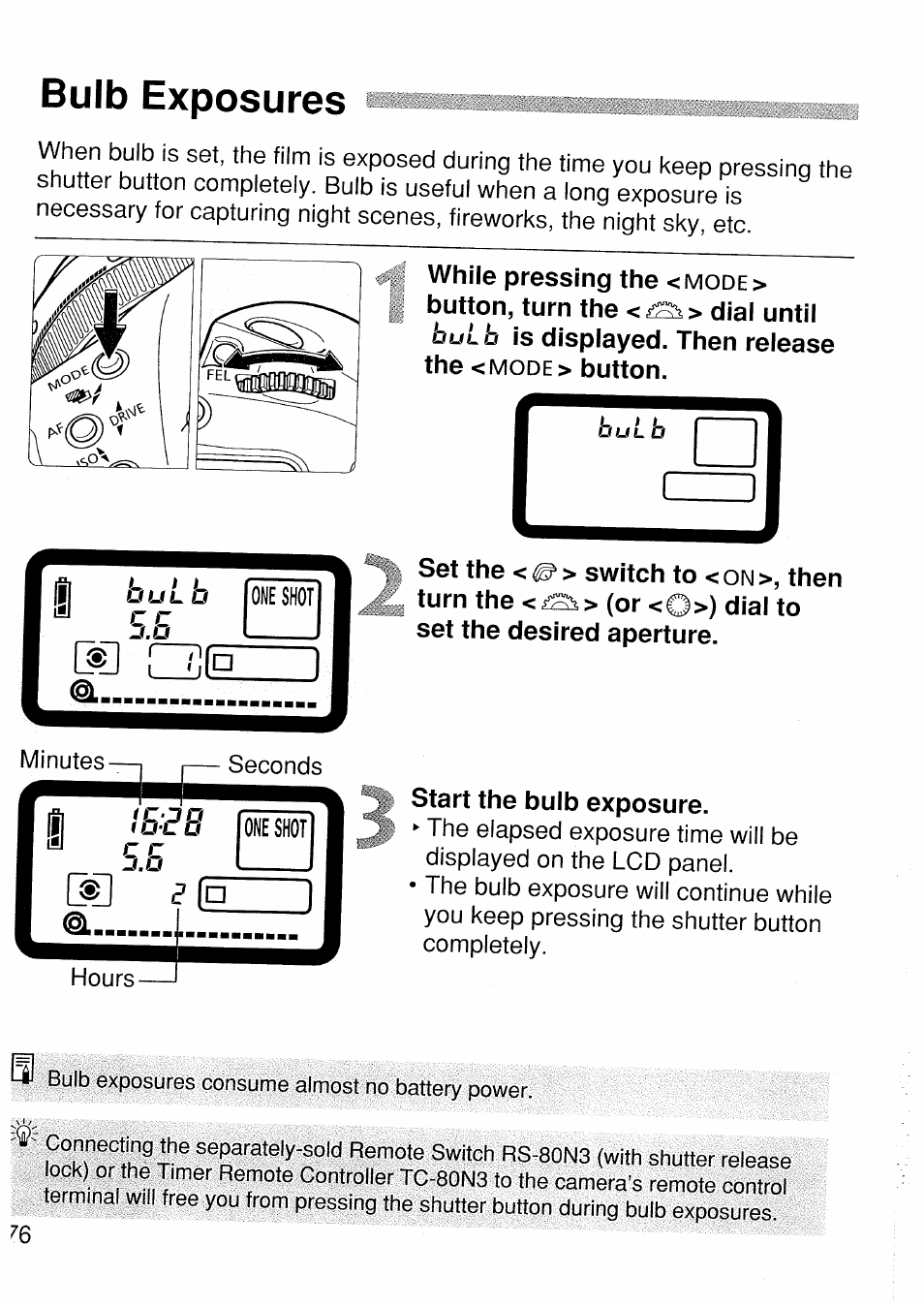 Bulb exposures, Start the bulb exposure, Tfulb | Canon EOS 1 V HS User Manual | Page 76 / 143