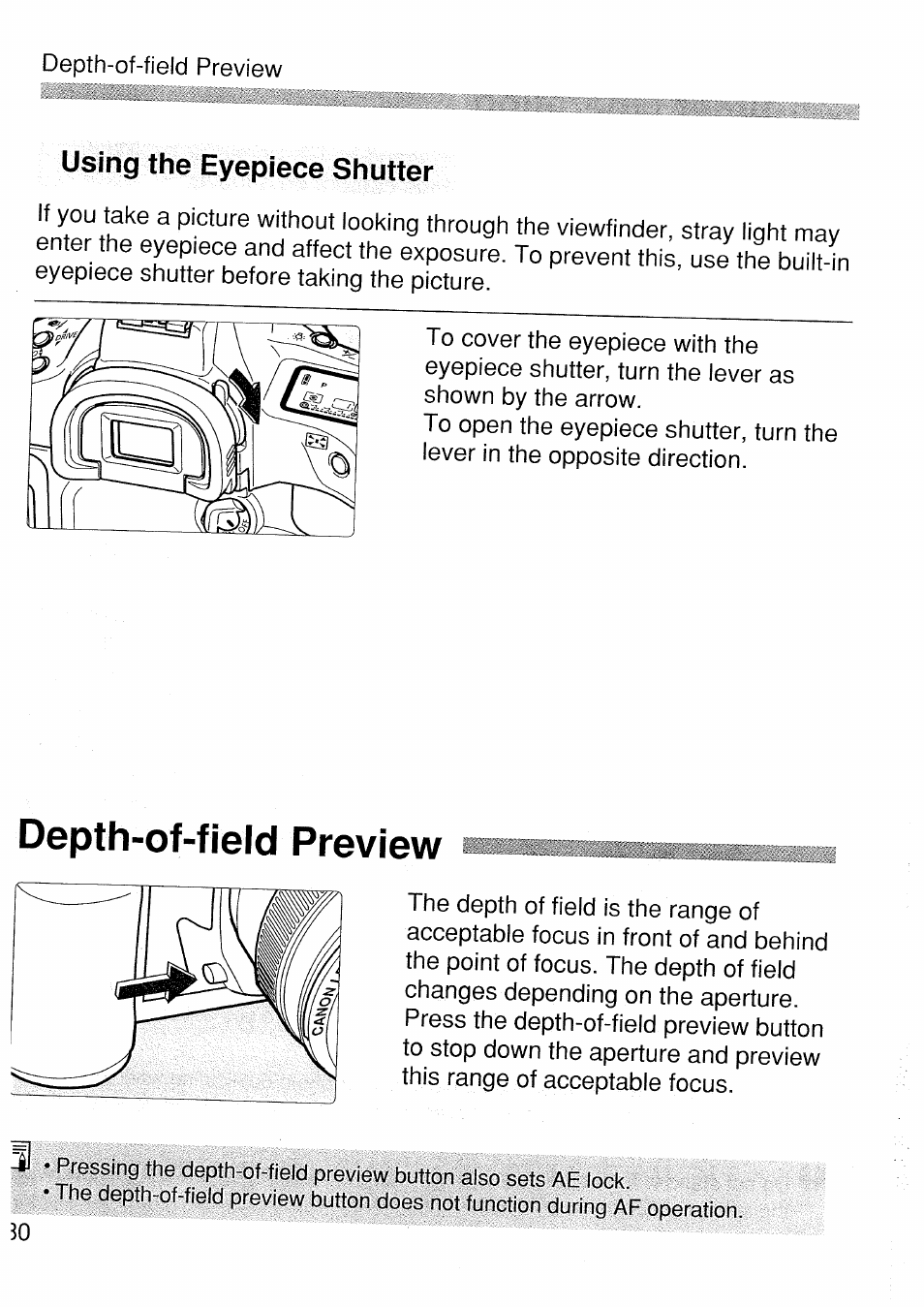 Depth-of-field preview, Using the eyepiece shutter | Canon EOS 1 V HS User Manual | Page 80 / 143