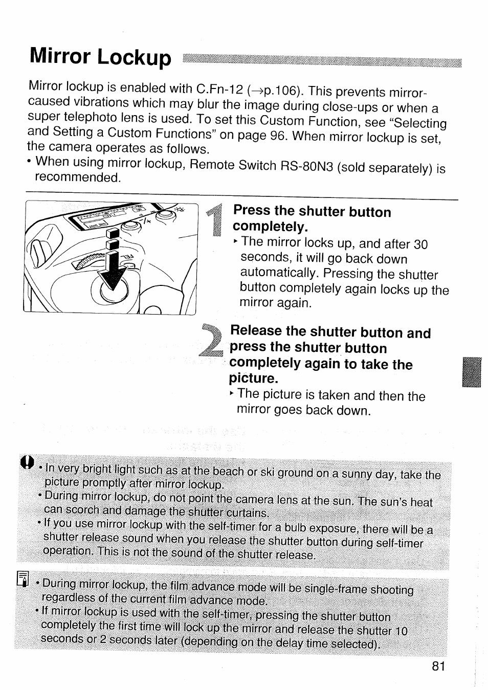 Mirror lockup | Canon EOS 1 V HS User Manual | Page 81 / 143