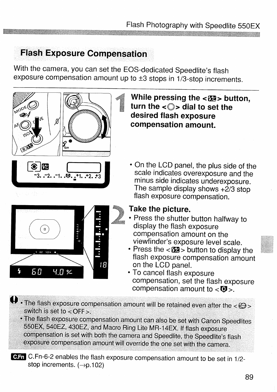 Flash exposure compensation, Take the picture | Canon EOS 1 V HS User Manual | Page 89 / 143