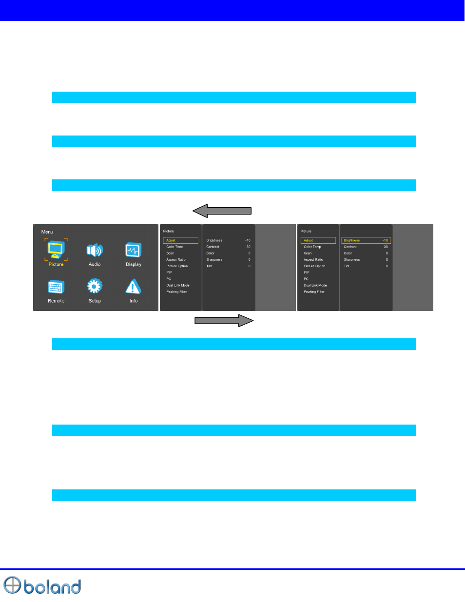 Menu basic operation | Boland Communications BVB Series User Manual | Page 10 / 26