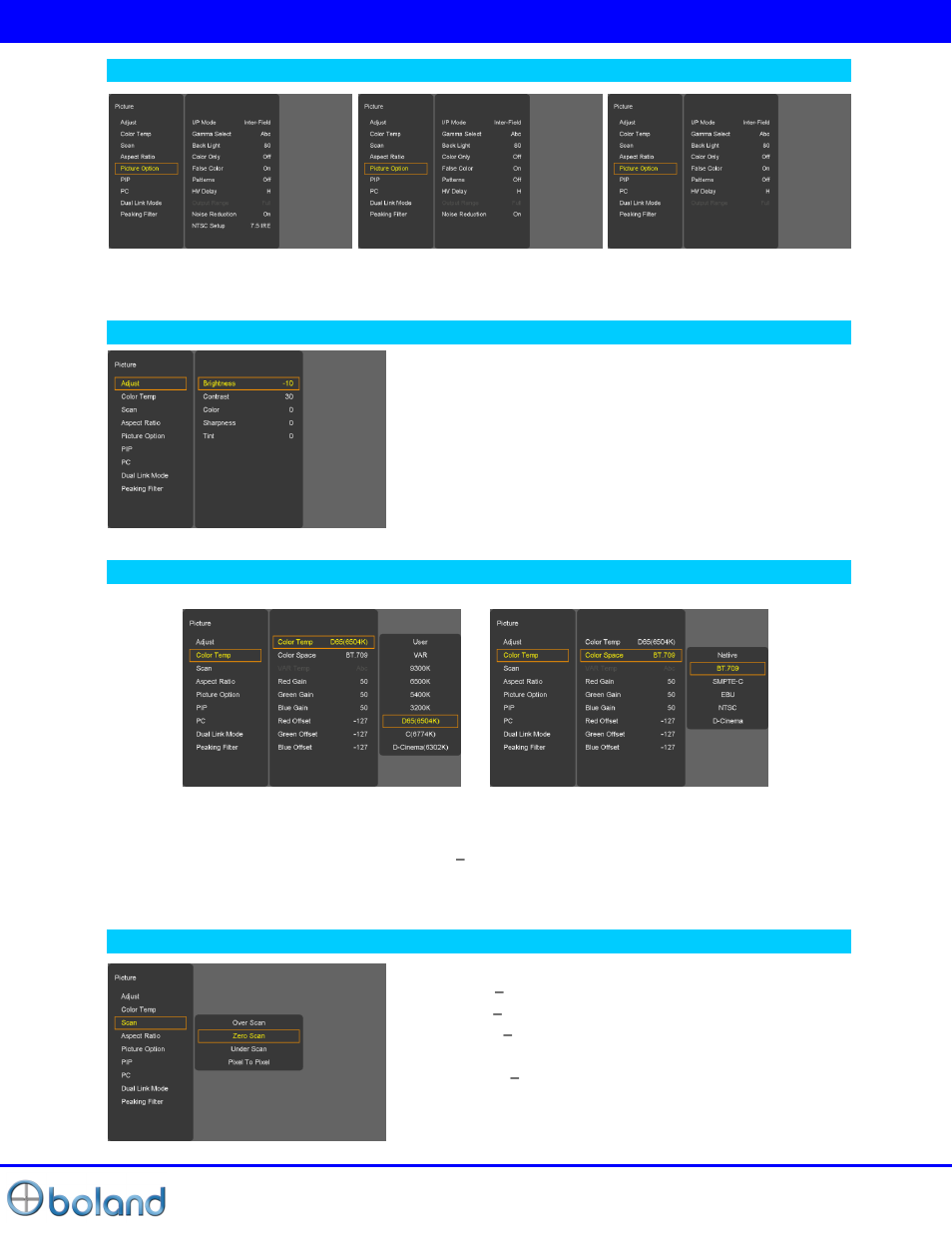 Picture menu | Boland Communications BVB Series User Manual | Page 12 / 26