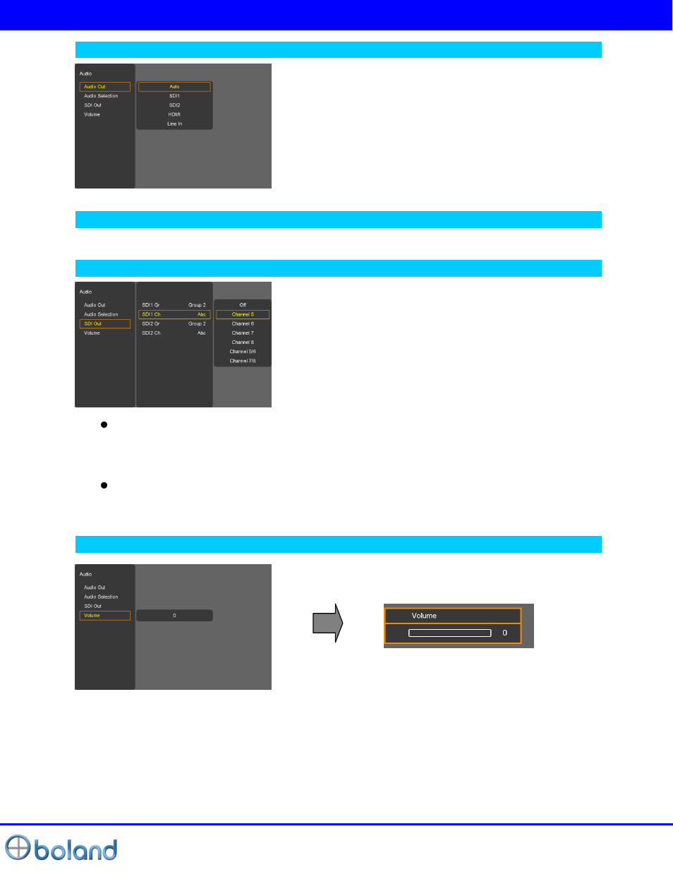 Audio menu | Boland Communications BVB Series User Manual | Page 16 / 26