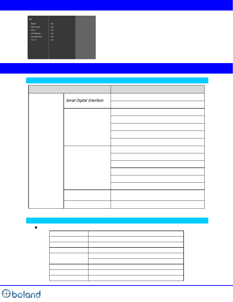 Info menu, Input support mode | Boland Communications BVB Series User Manual | Page 23 / 26