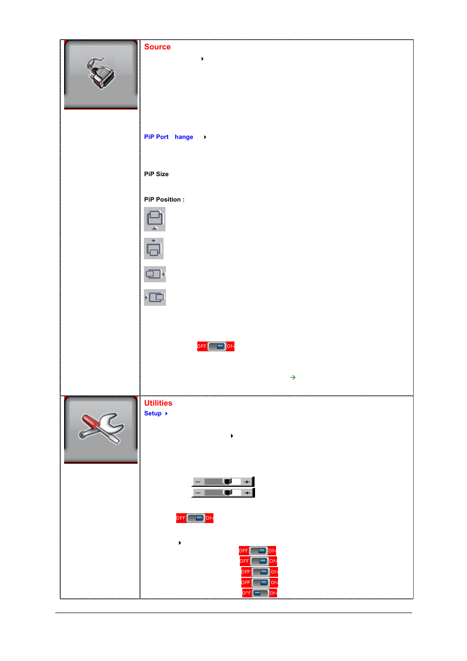 Source menu utilities menu, Source, Utilities | Boland Communications HD Series User Manual | Page 2 / 5