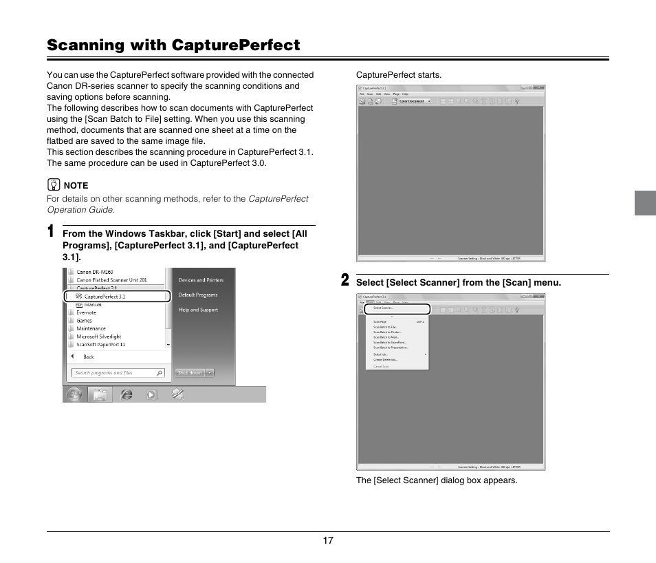 Scanning with captureperfect | Canon Image Formula Flat Bed Scanner 201 User Manual | Page 17 / 29