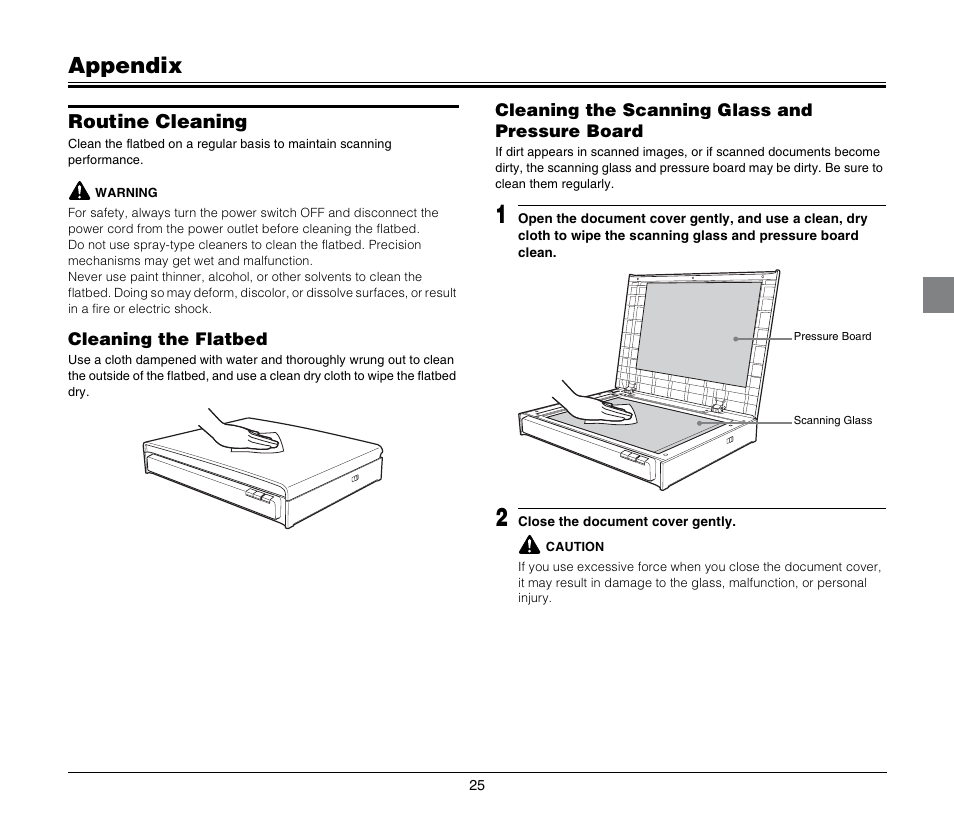 Appendix, Routine cleaning | Canon Image Formula Flat Bed Scanner 201 User Manual | Page 25 / 29