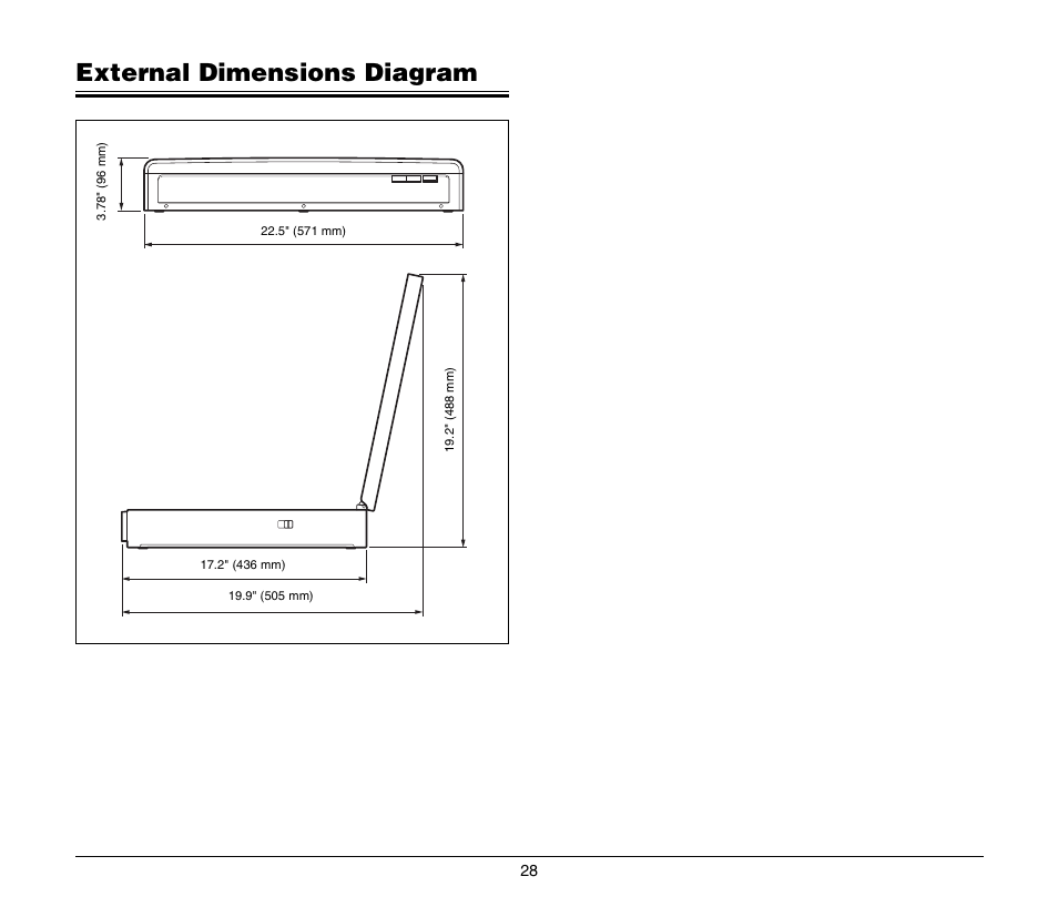 External dimensions diagram | Canon Image Formula Flat Bed Scanner 201 User Manual | Page 28 / 29