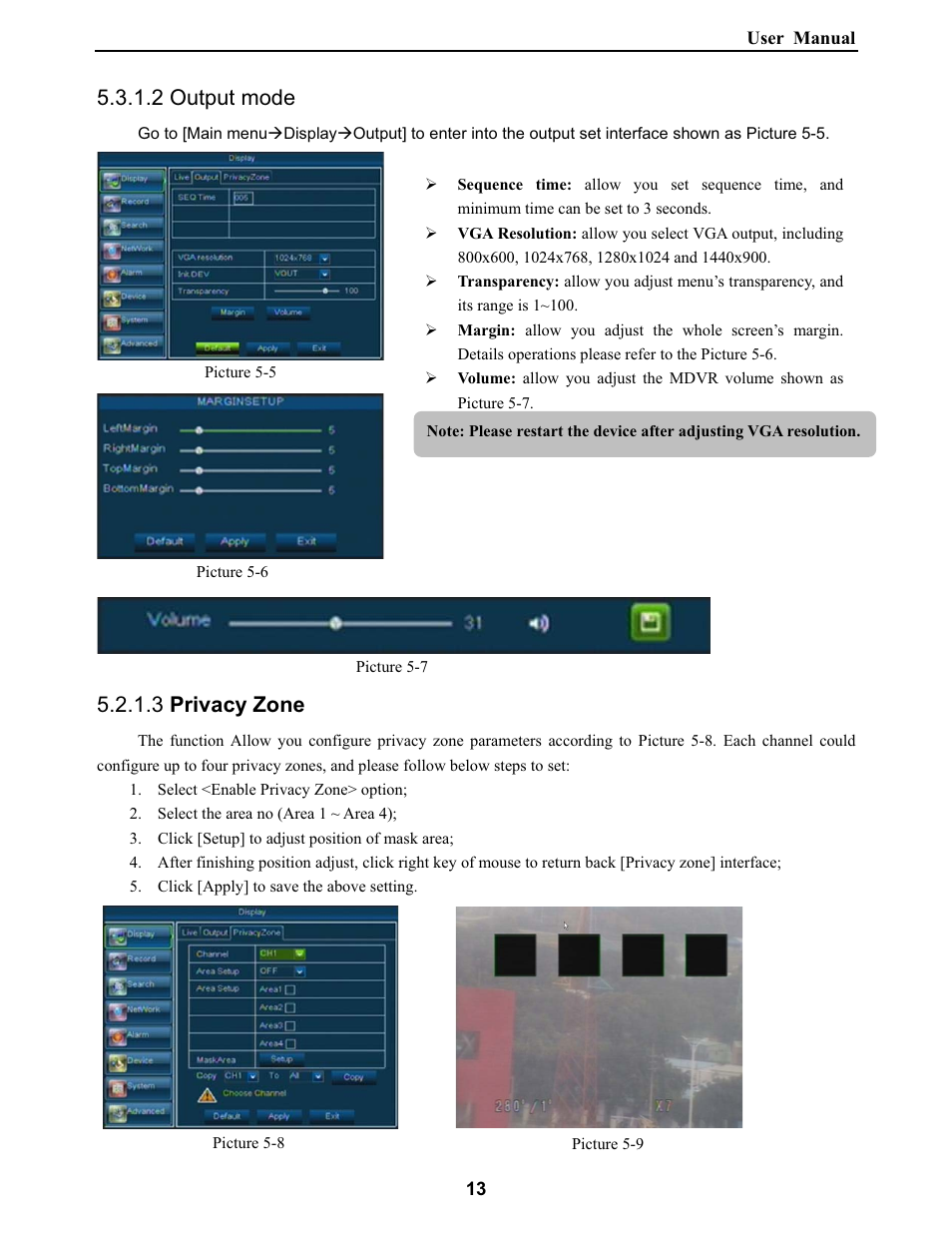 2 output mode, 3 privacy zone | Bolide SVR9000DMOB_W User Manual | Page 17 / 37